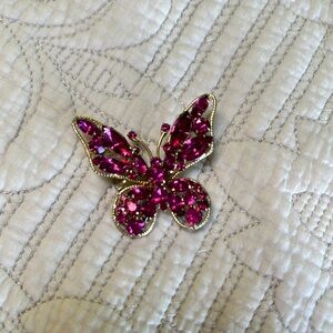 Sparkling Pink Rhinestone Butterfly Brooch